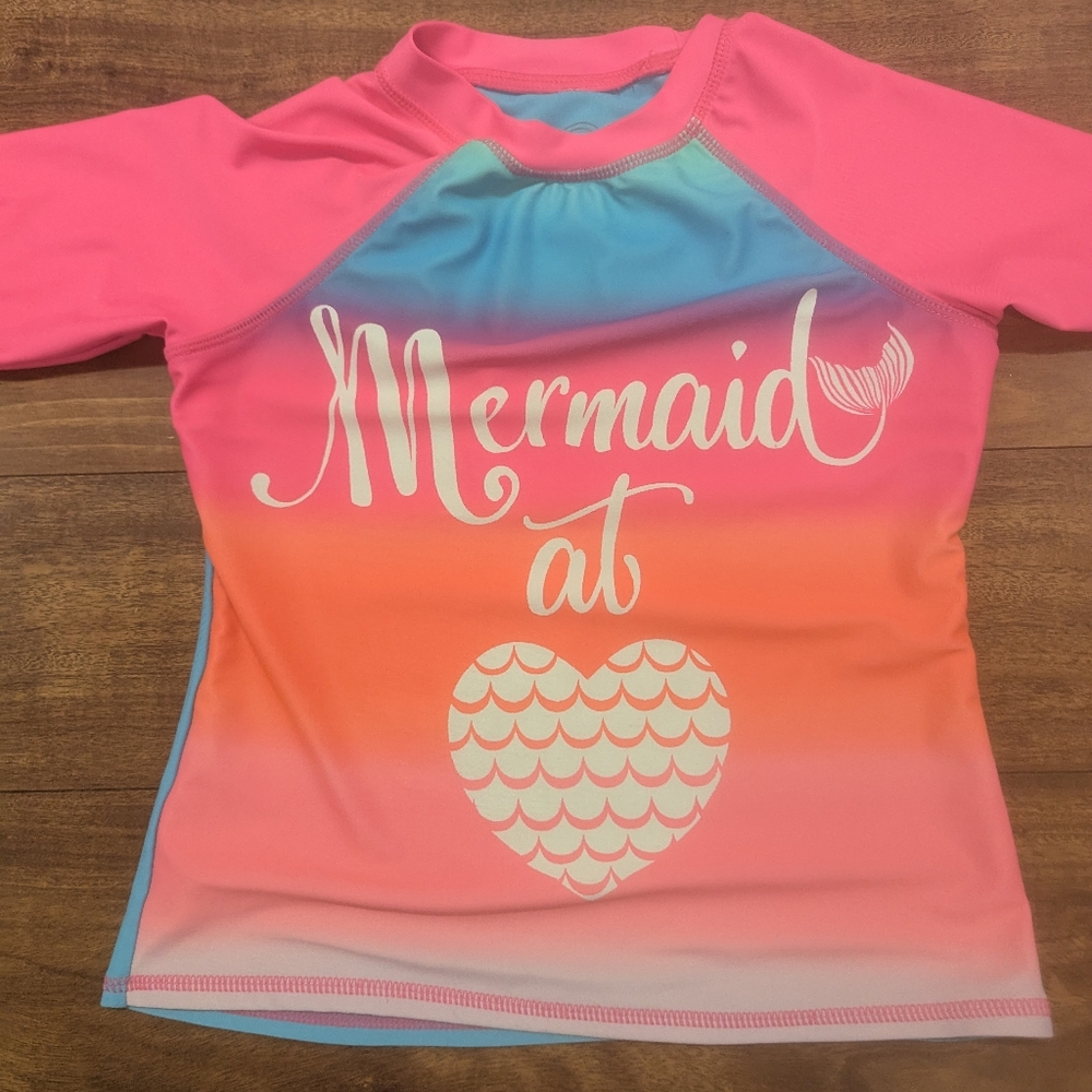Mermaid at Heart Kids Swim Shirt - Pink and Blue - Picture 2 of 4